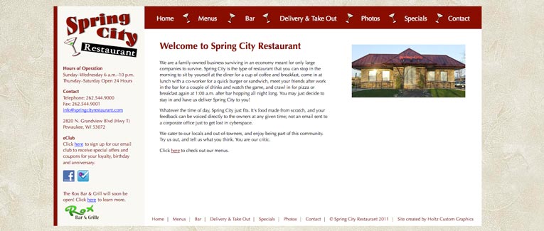 screenshot of www.springcityrestaurant.com website